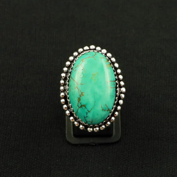 Natural Turquoise 2 Micron Sterling Silver Plated Handmade Ring - Size 8.5 — photo 2