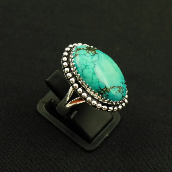 Natural Turquoise 2 Micron Sterling Silver Plated Handmade Ring - Size 6.5 — photo 1