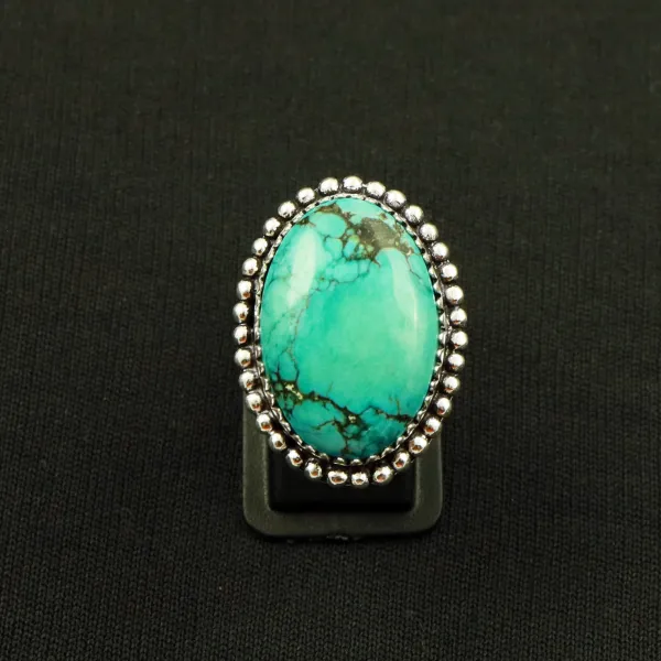 Natural Turquoise 2 Micron Sterling Silver Plated Handmade Ring - Size 6.5 — photo 2