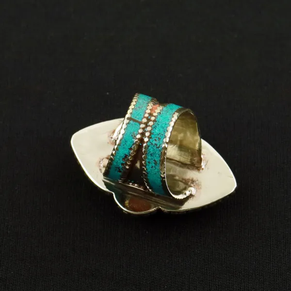 Tibetan Turquoise & Coral Handmade Ethnic Ring - Size 8.5 — photo 3