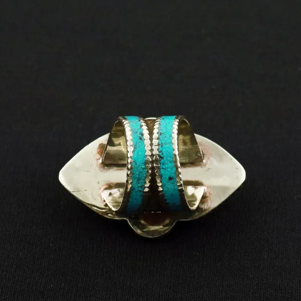 Tibetan Turquoise & Coral Handmade Ethnic Ring - Size 8.5 — photo 3