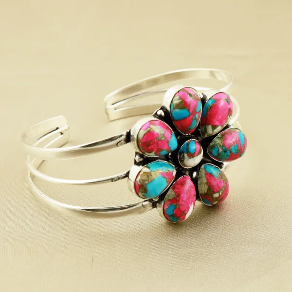 Natural Cotton Candy Sterling Silver Plated Handmade Cuff Bangle — photo 1