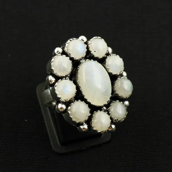 Natural Rainbow Moonstone 2 Micron Sterling Silver Plated Handmade Ring - Size 6.5 — photo 1