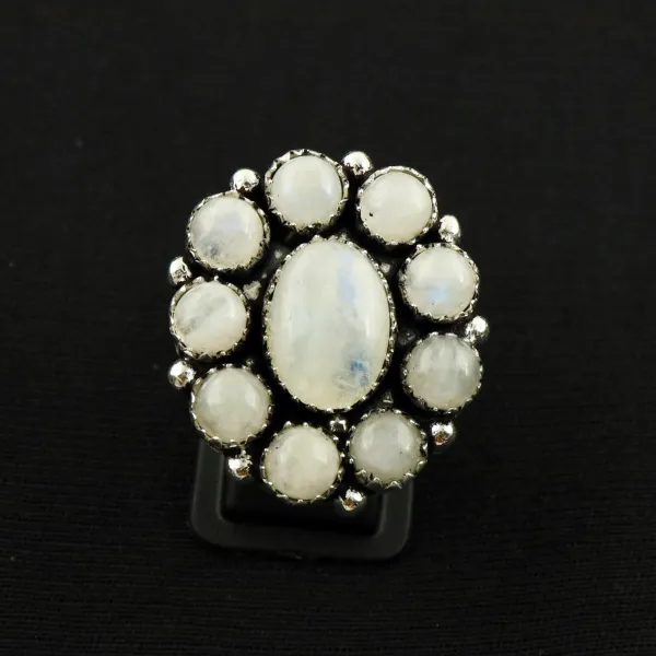 Natural Rainbow Moonstone 2 Micron Sterling Silver Plated Handmade Ring - Size 6.5 — photo 2