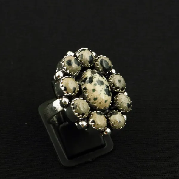 Natural Dalmatian Jasper 2 Micron Sterling Silver Plated Handmade Ring - Size 8 — photo 1