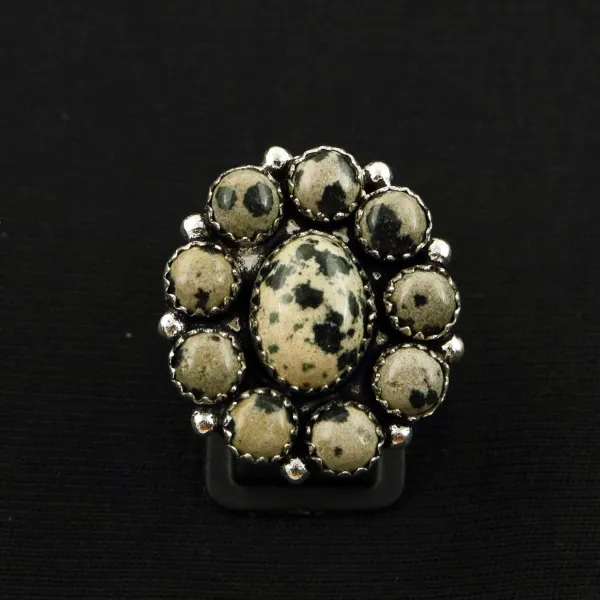 Natural Dalmatian Jasper 2 Micron Sterling Silver Plated Handmade Ring - Size 8 — photo 2