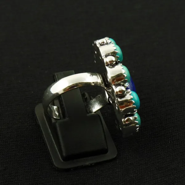 Natural Turquoise & Lapis Lazuli 2 Micron Sterling Silver Plated Handmade Ring - Size 7.5 — photo 3