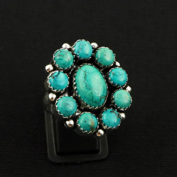 Natural Turquoise 2 Micron Sterling Silver Plated Handmade Ring - Size 8.5 — photo 1