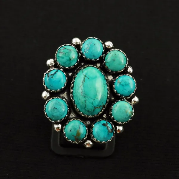 Natural Turquoise 2 Micron Sterling Silver Plated Handmade Ring - Size 8.5 — photo 2