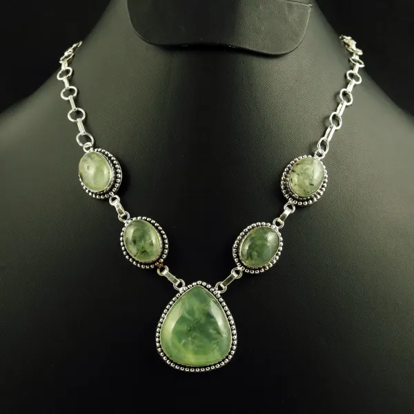 Natural Prehnite Sterling Silver Plated Handmade Necklace — photo 1