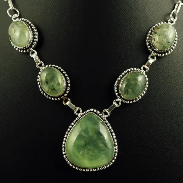 Natural Prehnite Sterling Silver Plated Handmade Necklace — photo 2