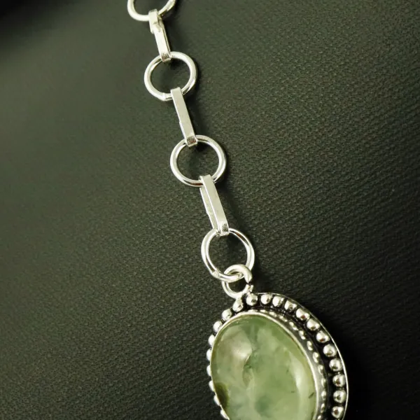 Natural Prehnite Sterling Silver Plated Handmade Necklace — photo 3