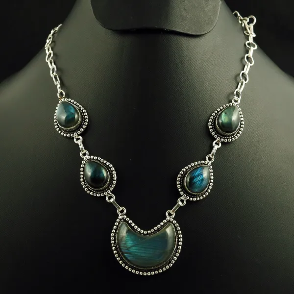 Natural Labradorite Sterling Silver Plated Handmade Necklace — photo 1