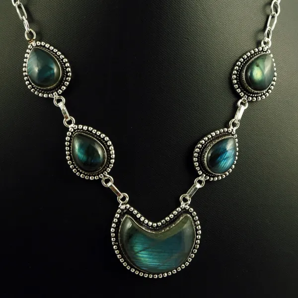 Natural Labradorite Sterling Silver Plated Handmade Necklace — photo 2
