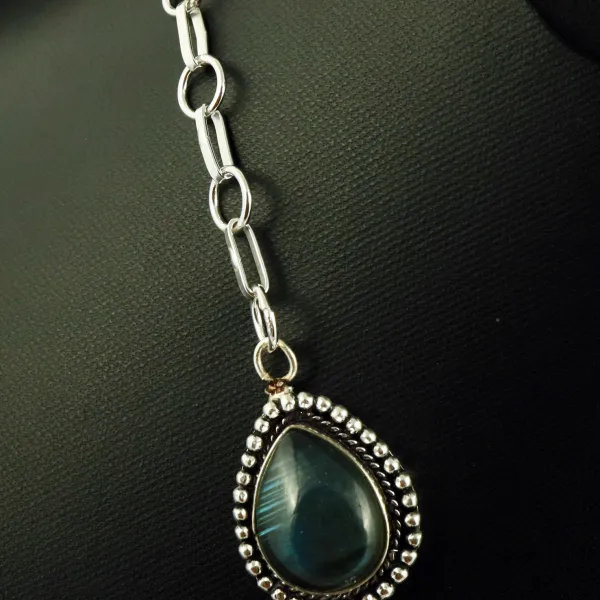 Natural Labradorite Sterling Silver Plated Handmade Necklace — photo 3