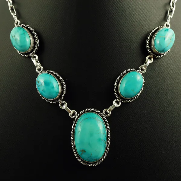 Natural Turquoise Sterling Silver Plated Handmade Necklace — photo 2
