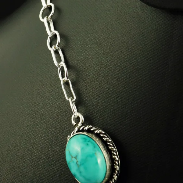 Natural Turquoise Sterling Silver Plated Handmade Necklace — photo 3