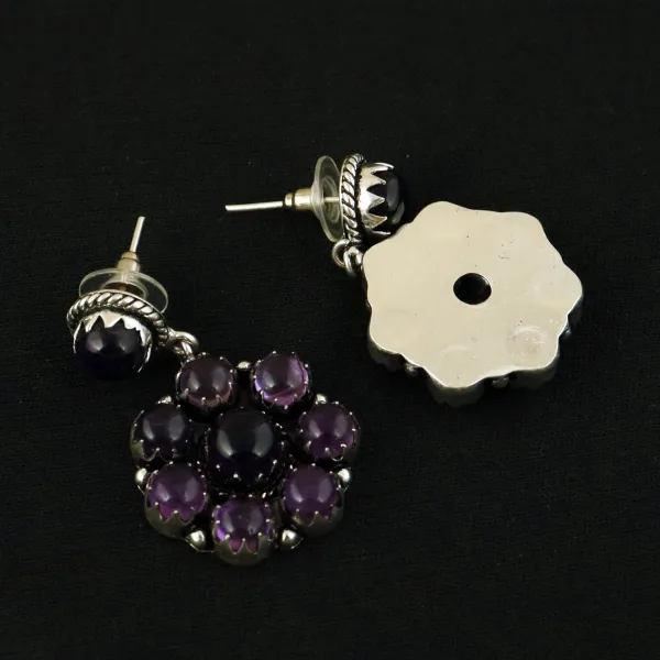Natural Ameyhyst Sterling Silver Plated Handmade Stud Earring — photo 3