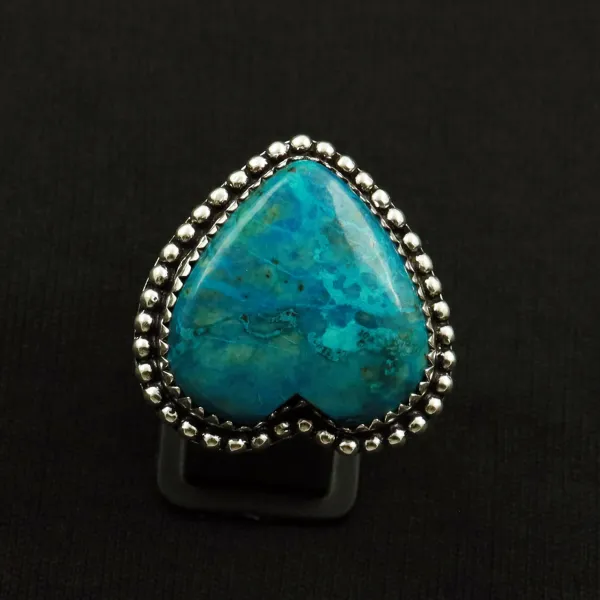 Natural Shattuckite 2 Micron Sterling Silver Plated Handmade Ring - Size 9 (Adjustable) — photo 2