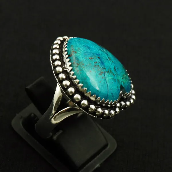 Natural Shattuckite 2 Micron Sterling Silver Plated Handmade Ring - Size 9 — photo 1