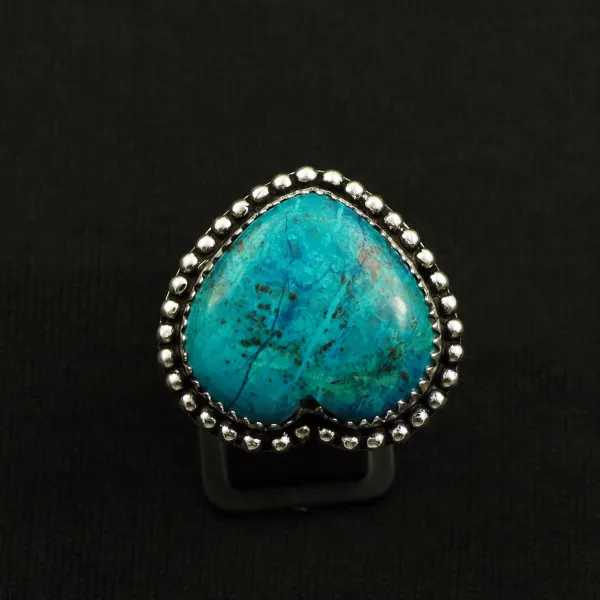 Natural Shattuckite 2 Micron Sterling Silver Plated Handmade Ring - Size 9 — photo 2