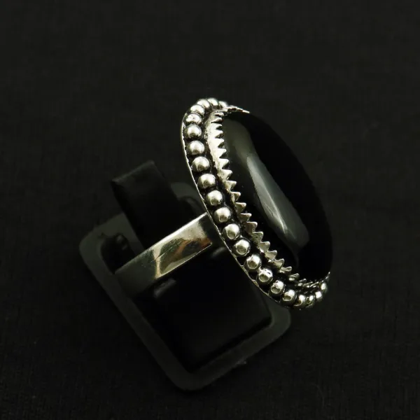 Natural Black Onyx 2 Micron Sterling Silver Plated Handmade Ring - Size 9 (Adjustable) — photo 2