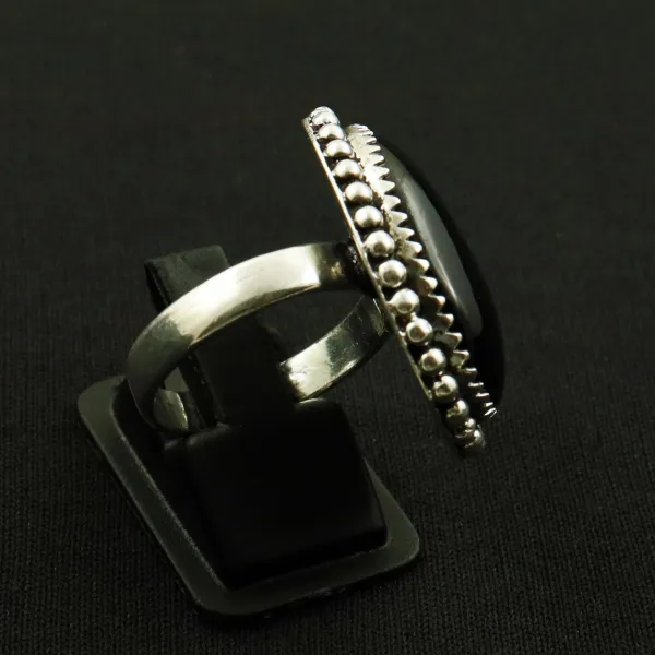 Natural Black Onyx 2 Micron Sterling Silver Plated Handmade Ring - Size 9 (Adjustable) — photo 3