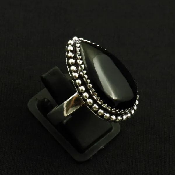 Natural Black Onyx 2 Micron Sterling Silver Plated Handmade Ring - Size 8.5 (Adjustable) — photo 1