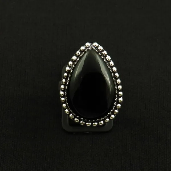 Natural Black Onyx 2 Micron Sterling Silver Plated Handmade Ring - Size 8.5 (Adjustable) — photo 2