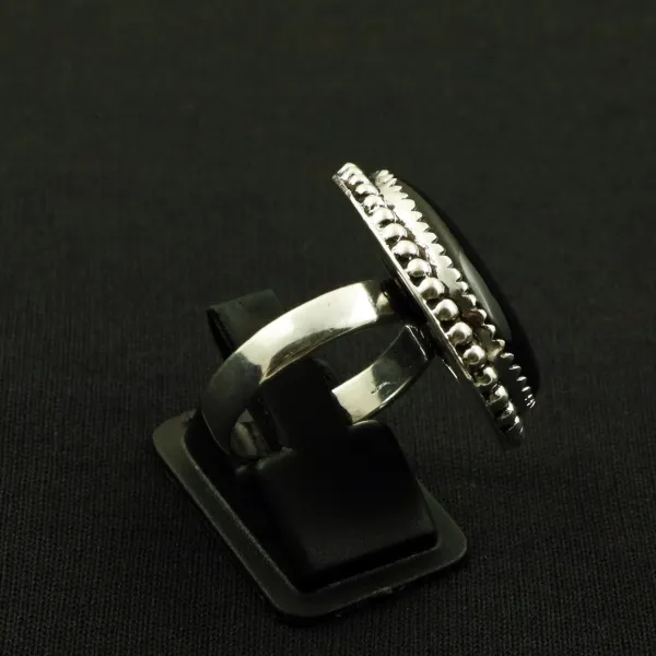 Natural Black Onyx 2 Micron Sterling Silver Plated Handmade Ring - Size 8.5 (Adjustable) — photo 3