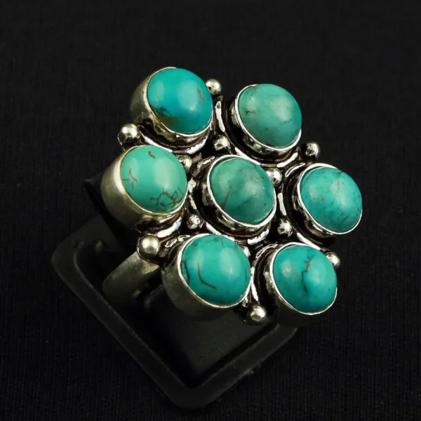 Natural Turquoise Sterling Silver Plated Handmade Ring - Size 9 — photo 2