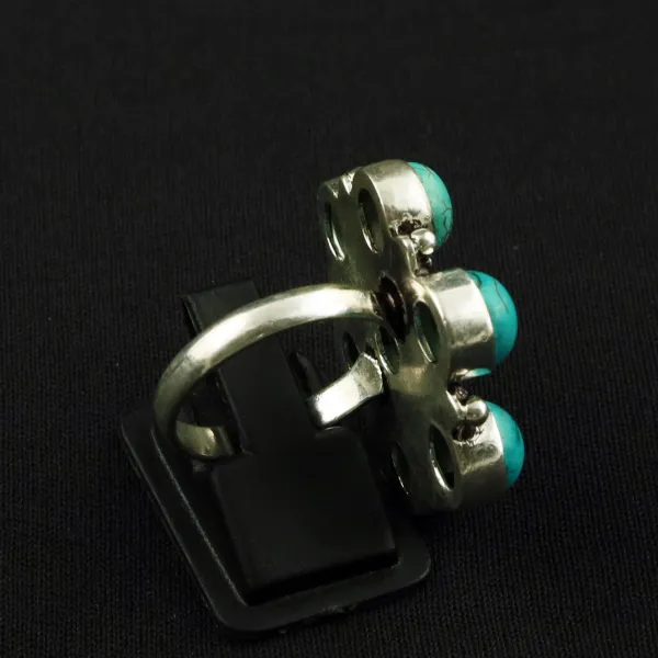 Natural Turquoise Sterling Silver Plated Handmade Ring - Size 9 — photo 3