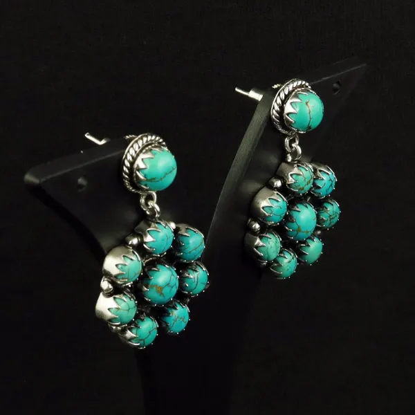 Natural Turquoise Sterling Silver Plated Handmade Stud Earring — photo 2