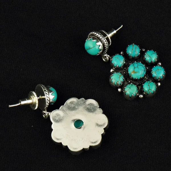 Natural Turquoise Sterling Silver Plated Handmade Stud Earring — photo 3