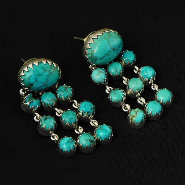 Natural Turquoise Sterling Silver Plated Handmade Stud Earring — photo 2