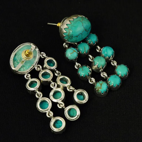 Natural Turquoise Sterling Silver Plated Handmade Stud Earring — photo 3