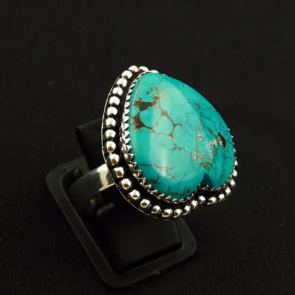 Natural Turquoise 2 Micron Sterling Silver Plated Handmade Ring - Size 9.5 (Adjustable) — photo 1