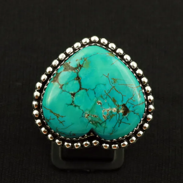 Natural Turquoise 2 Micron Sterling Silver Plated Handmade Ring - Size 9.5 (Adjustable) — photo 2