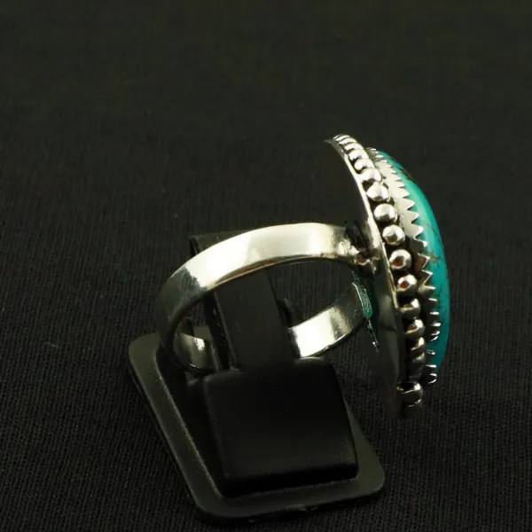 Natural Turquoise 2 Micron Sterling Silver Plated Handmade Ring - Size 9.5 (Adjustable) — photo 3