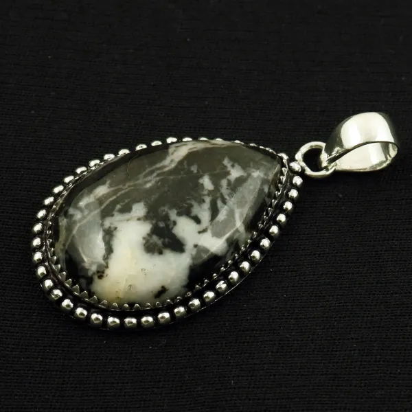 Natural Zebra Jasper Sterling Silver Plated Handmade Pendant — photo 2
