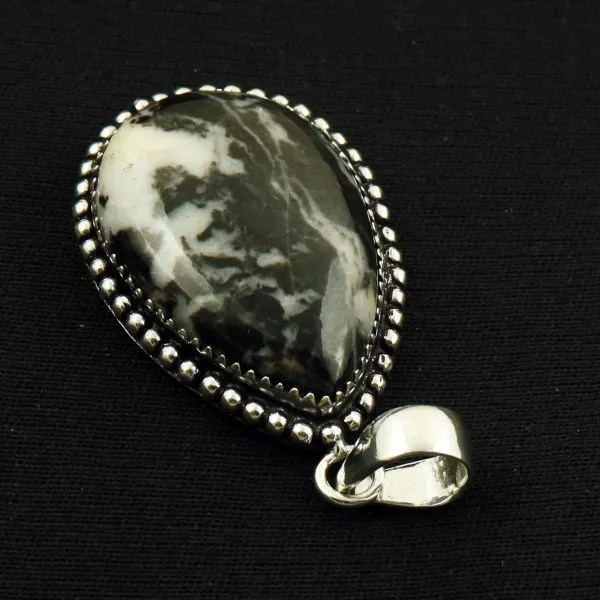 Natural Zebra Jasper Sterling Silver Plated Handmade Pendant — photo 3