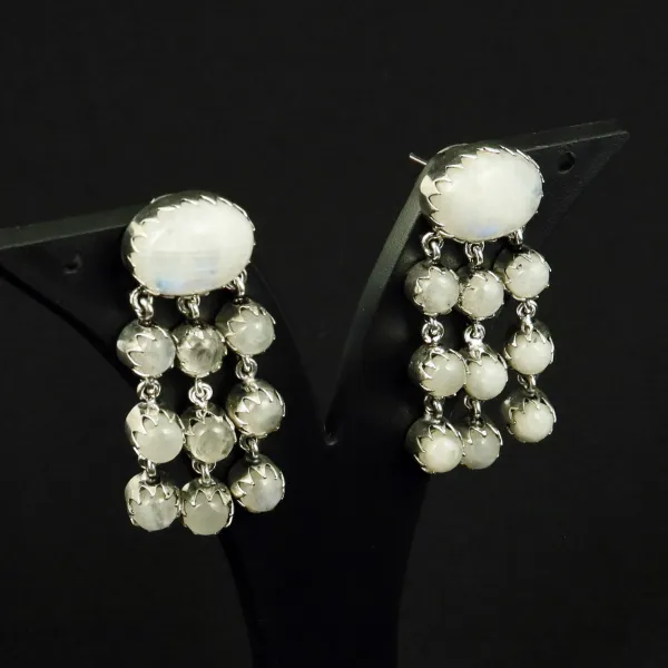 Natural Rainbow Moonstone Sterling Silver Plated Handmade Stud Earring — photo 2