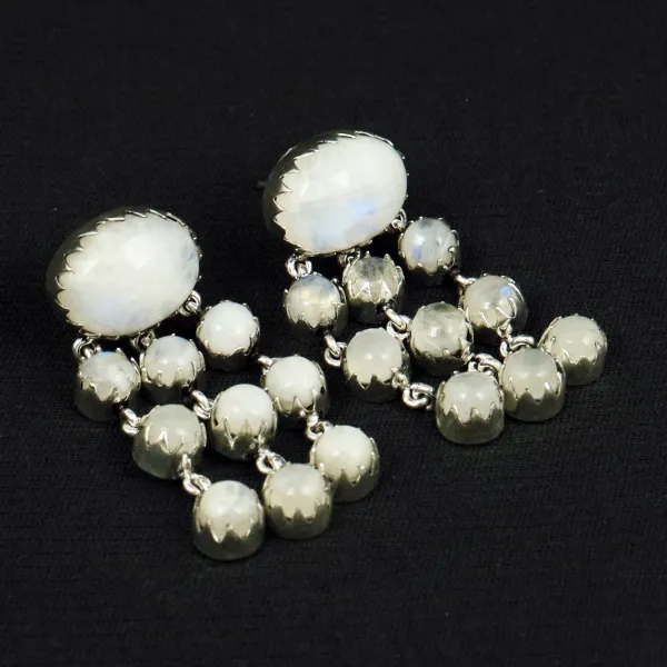 Natural Rainbow Moonstone Sterling Silver Plated Handmade Stud Earring — photo 3