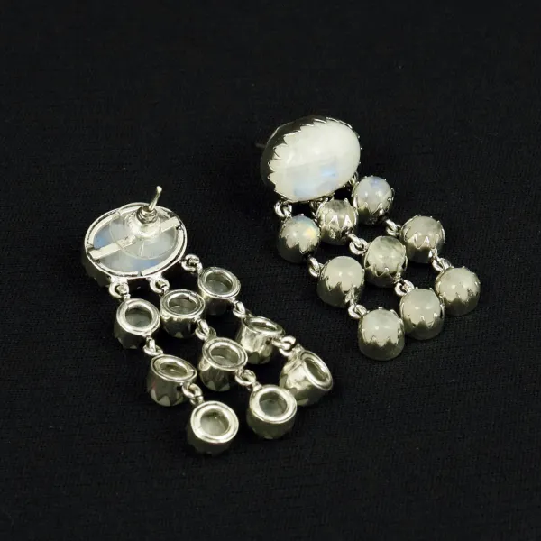 Natural Rainbow Moonstone Sterling Silver Plated Handmade Stud Earring — photo 4