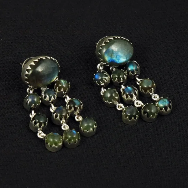 Natural Labradorite Sterling Silver Plated Handmade Stud Earring — photo 2