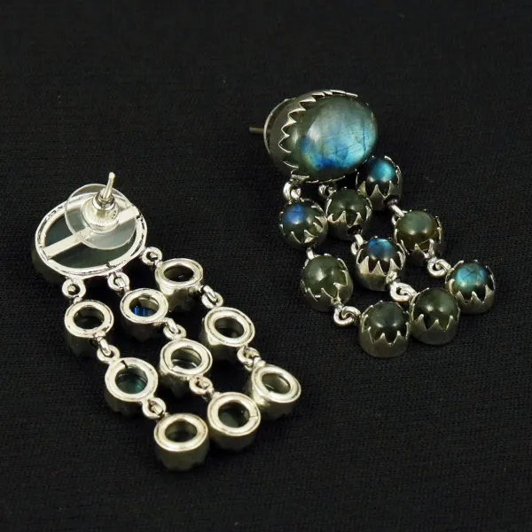 Natural Labradorite Sterling Silver Plated Handmade Stud Earring — photo 3