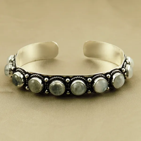 Natural 8MM Rainbow Moonstone Sterling Silver Plated Handmade Cuff Bangle — photo 2