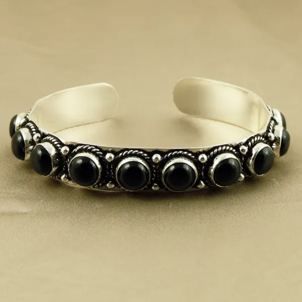 Natural 8MM Black Onyx Sterling Silver Plated Handmade Cuff Bangle — photo 2