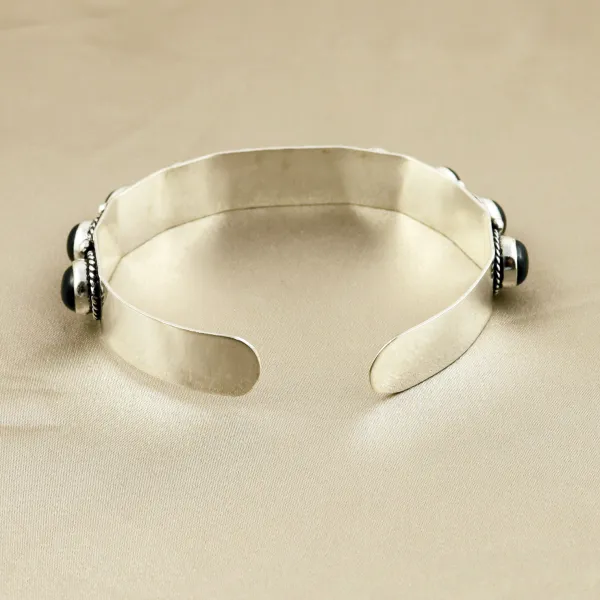 Natural 8MM Black Onyx Sterling Silver Plated Handmade Cuff Bangle — photo 4