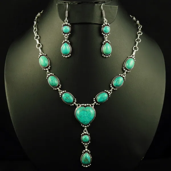 Natural Turquoise Silver Plated Handmade Necklace With Stud Earring — photo 1